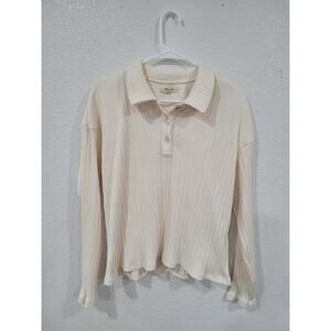 Madewell Women's Cream Collared Shirt Ribbed Long Sleeve Size Large #13‎